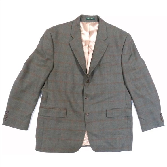 NWOT Lauren Ralph Lauren 100% Lambs Wool Windowpane Sport Coat Jacket 44R